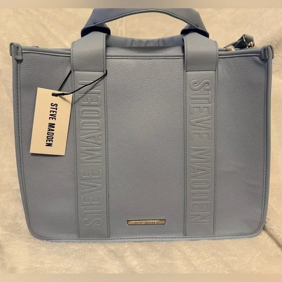 NWT Steve Madden BWEBBER-EL Light Blue Soft Faux Leather Tote w/Adjustable Strap - Picture 2 of 15